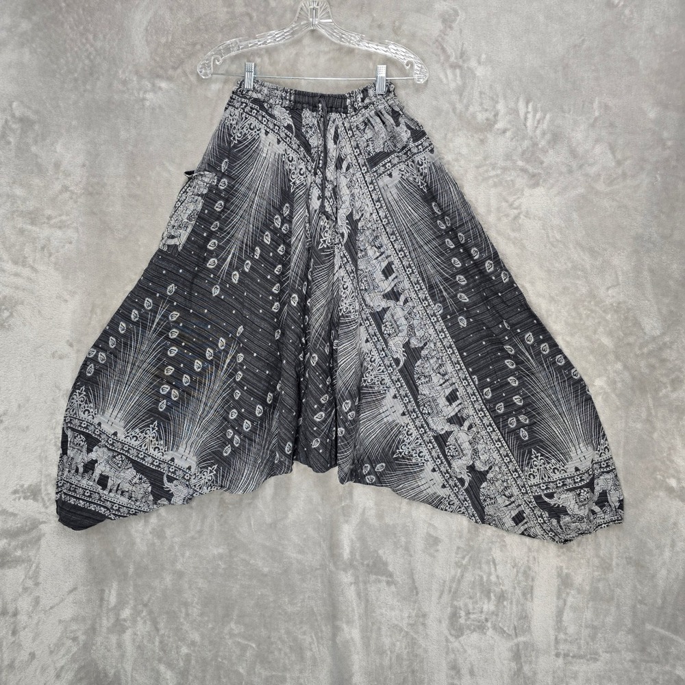 Cookies Harem Pants Womens OS‎ Black Elephant Print Cotton Boho Festival Lounge
